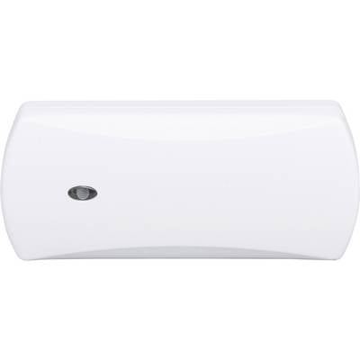 Un détecteur de mouvement rectangulaire blanc avec un petit capteur sur le côté gauche.