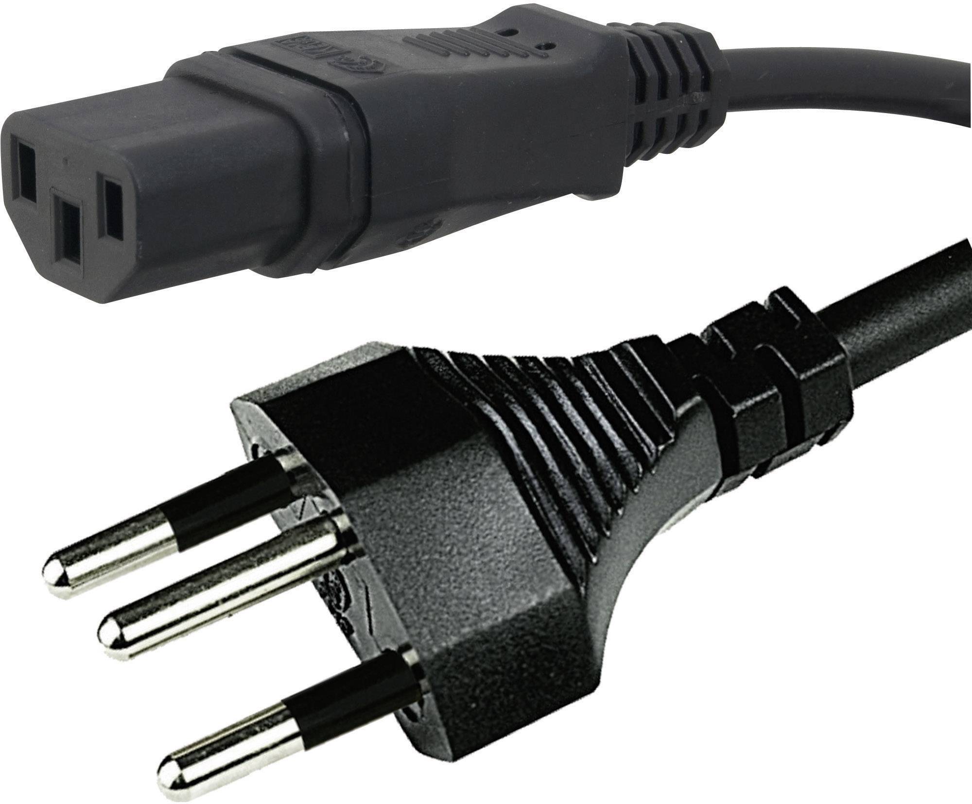 Un câble réseau noir avec deux fiches différentes : une fiche tripolaire et une fiche composant IEC-C13.