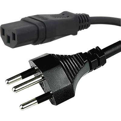 Un câble réseau noir avec deux fiches différentes : une fiche tripolaire et une fiche composant IEC-C13.