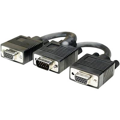 Trois fiches VGA avec des câbles noirs côte à côte, utilisées pour la transmission de signaux vidéo analogiques entre ordinateurs et écrans.