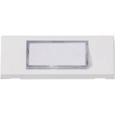 Plaque de sonnette blanche avec support rectangulaire pour étiquette nominative.