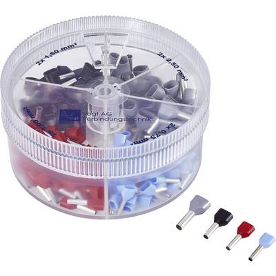 Boîte de rangement de cosses électriques de différentes couleurs et tailles, idéale pour les techniques de connexion. Contient des cosses électriques rouges, bleues, grises et noires.