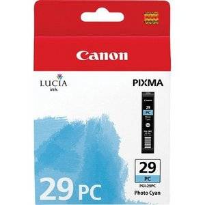 Canon PIXMA cartouche d'encre 29 PC en Photo-Cyan. L'emballage affiche le logo de Canon et la mention 'Lucia Ink'.