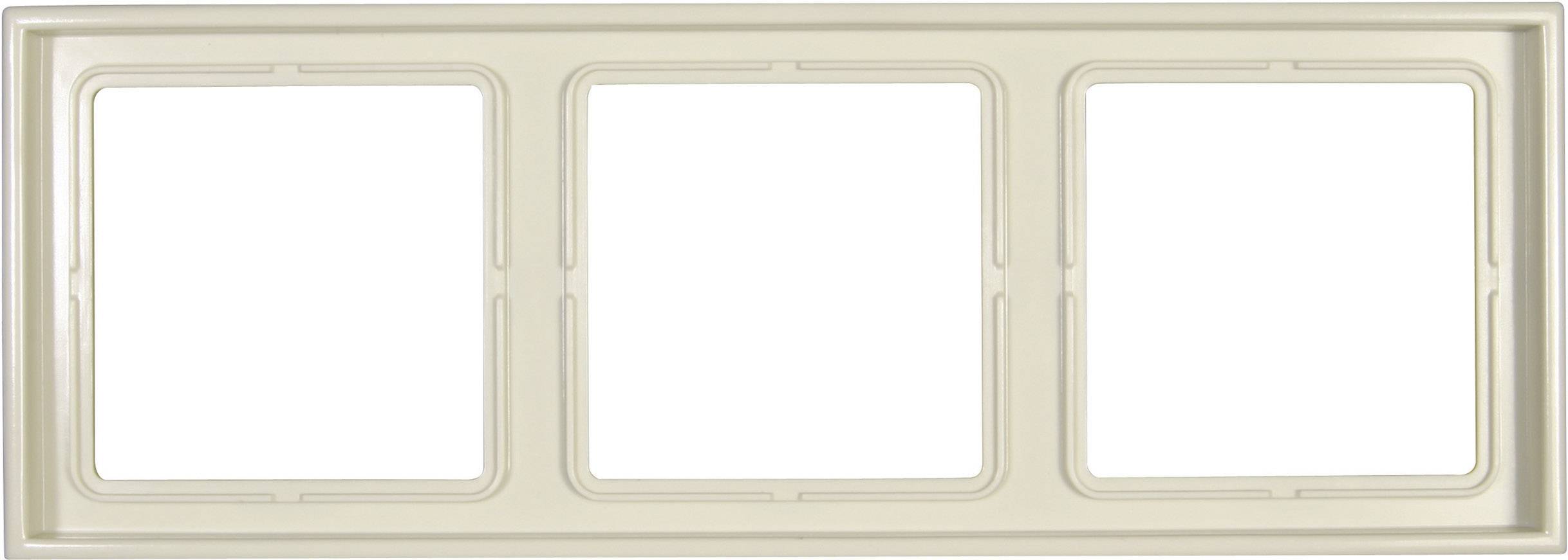 Un cadre de fenêtre rectangulaire en trois parties, de couleur beige, à répartition symétrique, adapté pour l'intérieur ou l'extérieur.