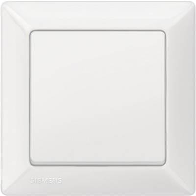 Interrupteur blanc au design carré. Nom de marque dans le coin inférieur gauche.