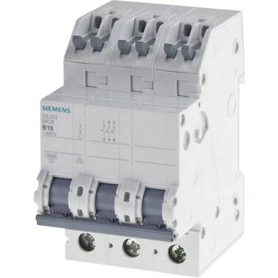 Disjoncteur Siemens à trois interrupteurs, modèle B16, adapté pour le courant alternatif jusqu'à 400V, destiné aux dispositifs de sécurité dans les installations électriques.