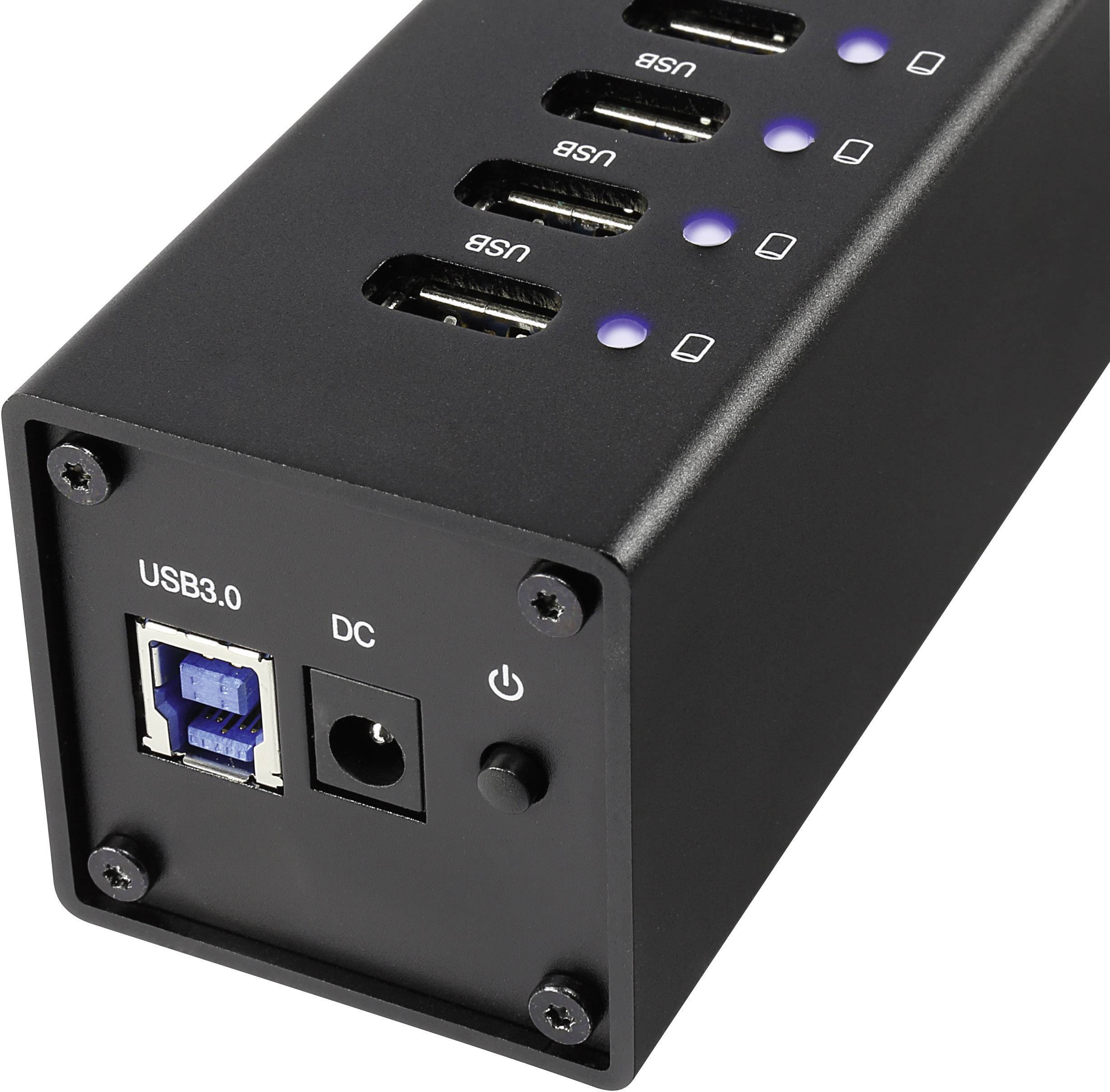 Hub USB 3.0 Renkforce RFUHA4 4 ports boîtier en aluminium noir