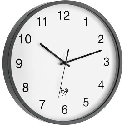 Horloge analogique murale avec un cadre noir et des chiffres, indiquant l'heure 10:08.