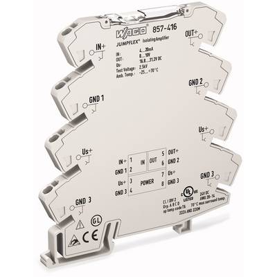 Module électronique 'WAGO JUMPFLEX 857-416 Isolating Amplifier' pour le traitement du signal, bornes et spécifications visibles.
