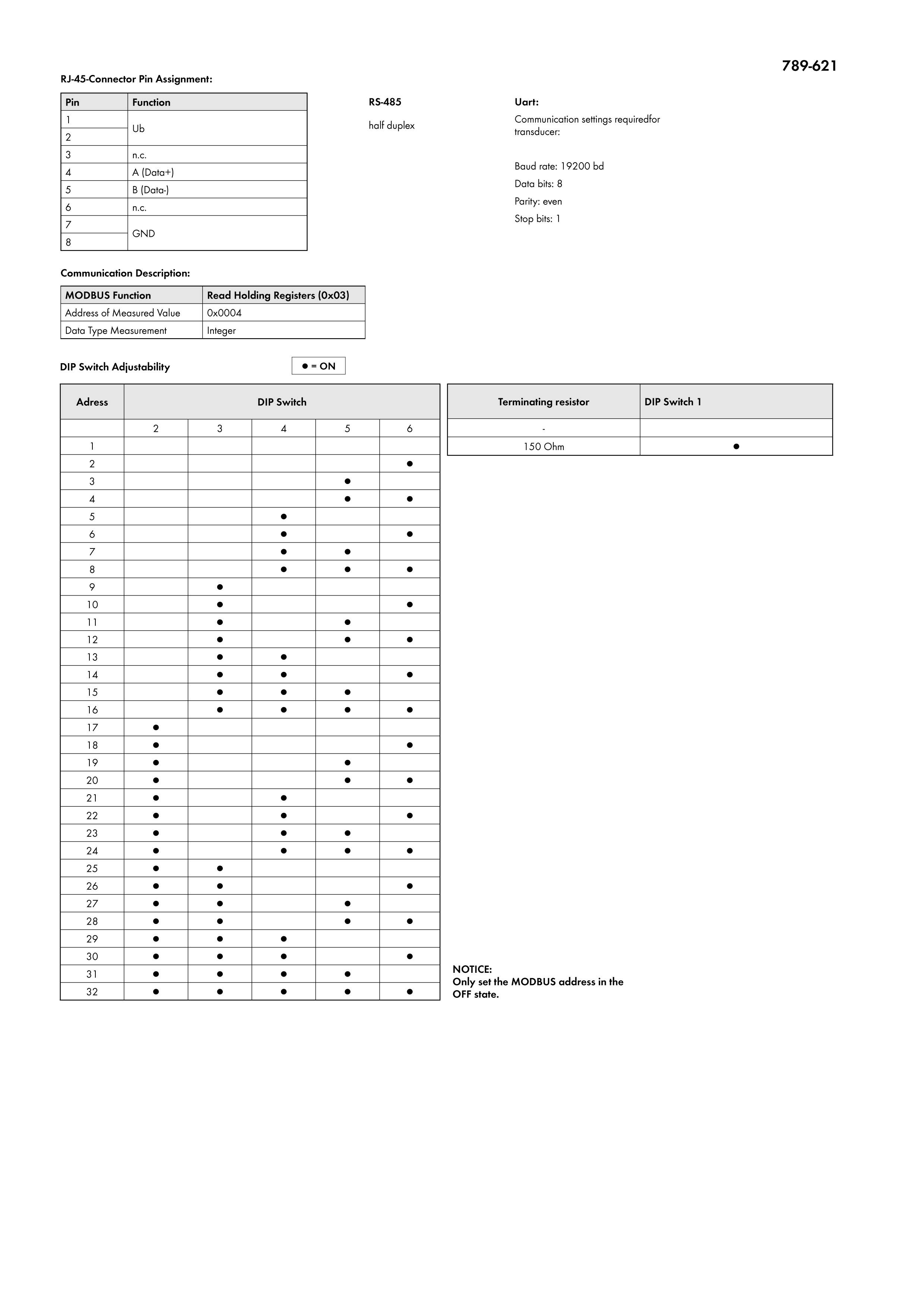 Un document PDF présente un tableau de configuration des interrupteurs DIP pour un protocole de contrôle BA65, avec des colonnes pour l'adresse, les interrupteurs DIP et la description.