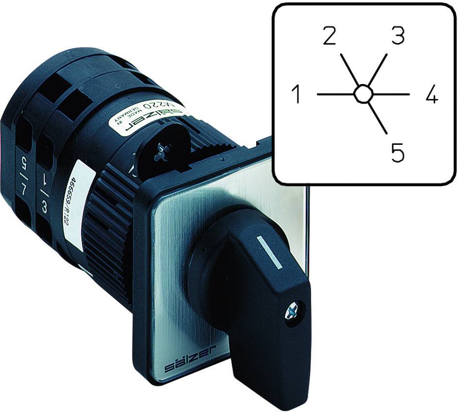 Commutateur en position 1. Le diagramme montre les positions du commutateur de 1 à 5 dans le sens des aiguilles d'une montre.