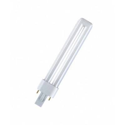 Lampe économe en énergie avec un long tube lumineux étroit et un boîtier blanc, offrant un éclairage économe en électricité.