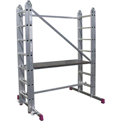 Échafaudage en aluminium avec plateforme et roues, adapté aux travaux de construction ou de rénovation.