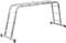 Une échelle pliante en aluminium en forme de M, adaptée aux travaux de peinture ou aux travaux en hauteur. Elle comporte quatre segments et des embouts en caoutchouc rouge.