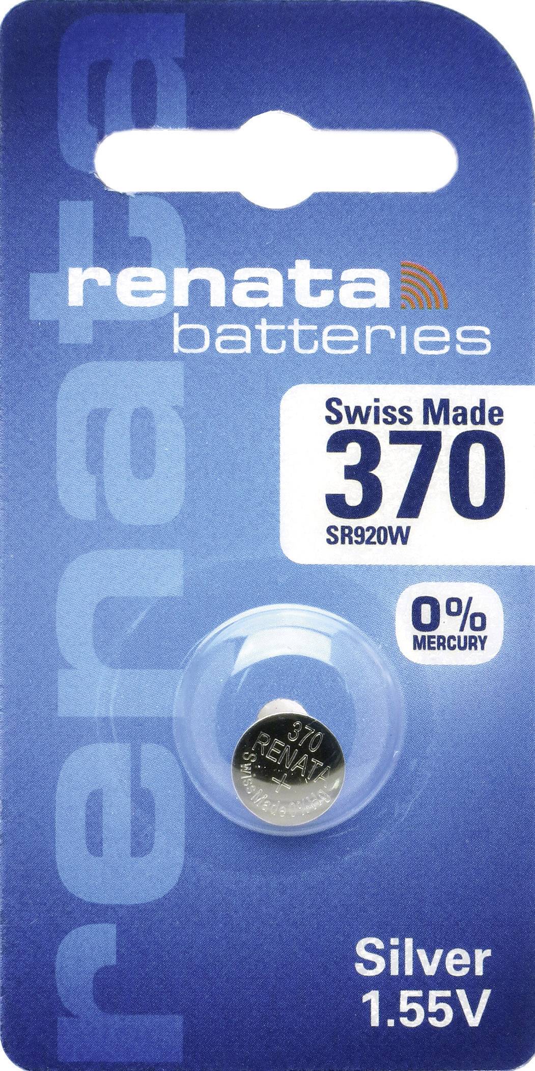 Blister de piles 'renata batteries', pile bouton modèle 370, Argent 1,55V, Sans mercure, Fabriqué en Suisse, Type SR920W.