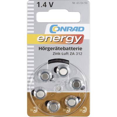 Pile bouton ZA 312 zinc-air Conrad energy 160 mAh 1.4 V 6 pc(s)