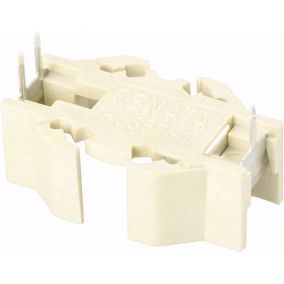 Support de batterie beige portant l'inscription « RENATA HU857-1 », montrant les connexions pour des batteries bouton.