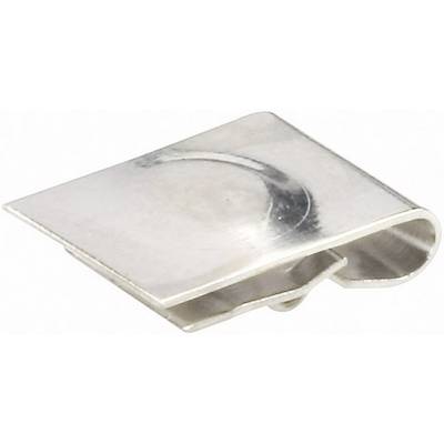 Agrafe métallique en argent, légèrement courbée, sur fond blanc. Utilisée pour maintenir des papiers ou des objets similaires plats.