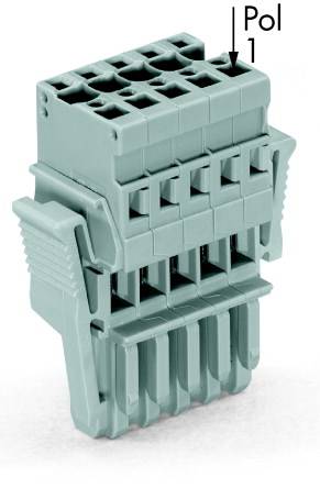 Un connecteur rectangulaire gris multipolaire avec l'inscription 'Pol 1' en haut à droite.