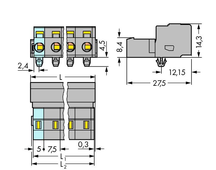 Barrette mâle (standard) série 2081 WAGO 731-603/018-000 Nbr total de pôles 3 Pas: 7.50 mm 100 pc(s)