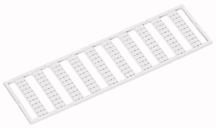 Bande de plastique blanche composée de plusieurs panneaux rectangulaires disposés en rangée, probablement utilisée comme couvercle ou grille de ventilation.