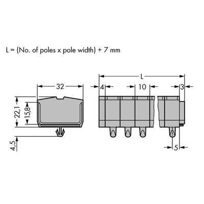 Bornier WAGO 264-254 10 mm ressort de traction Affectation: L gris 50 pc(s)