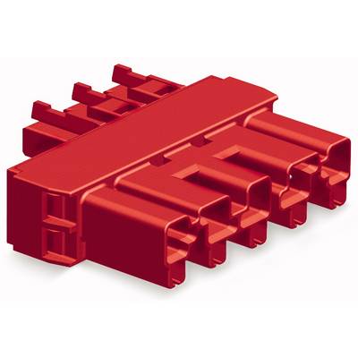 Une fiche rouge rectangulaire à plusieurs contacts, adaptée aux connexions électroniques.