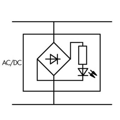 Schéma de principe d'un convertisseur AC/DC avec diode redresseuse et LED ; illustre le trajet électrique de la source à la diode.