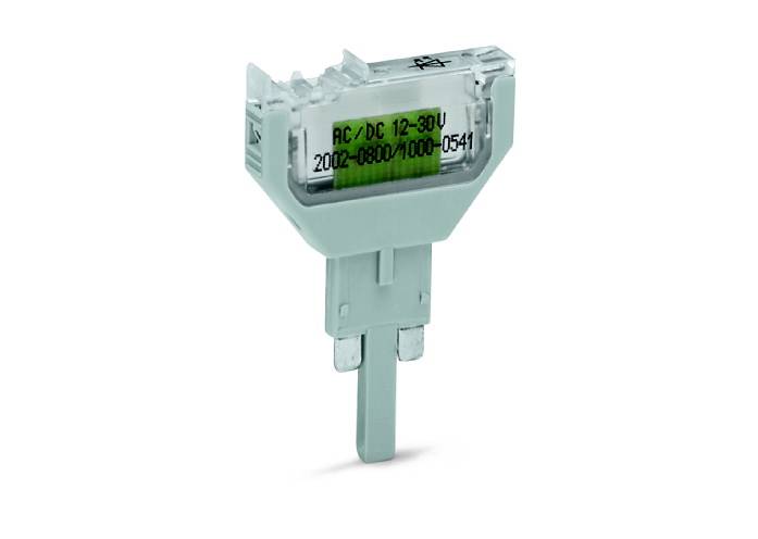 Composant électronique portant l'inscription 'AC/DC 12-30V' sur un fond vert. Montable avec deux broches métalliques en bas.