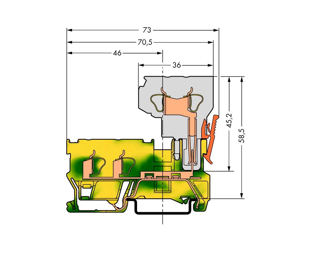 Coupe transversale d'une construction de cadre de porte ou de fenêtre avec dimensions. Vue détaillée des composants internes et des matériaux.
