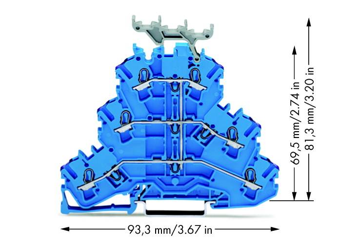 Bloc de jonction traversant à 3 étages WAGO 2002-3239 5.20 mm ressort de traction Affectation: N bleu 50 pc(s)