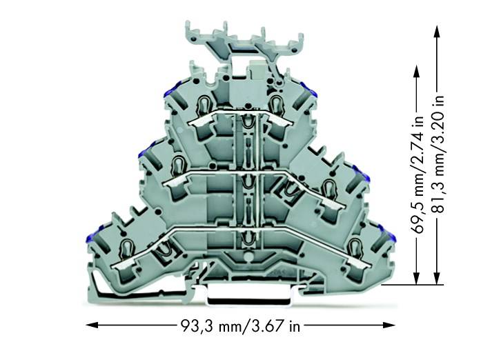 Bloc de jonction traversant à 3 étages WAGO 2002-3238 5.20 mm ressort de traction Affectation: L gris 50 pc(s)