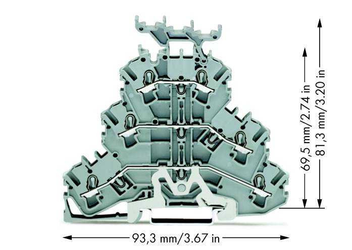 Bloc de jonction traversant à 3 étages WAGO 2002-3258 5.20 mm ressort de traction Affectation: L, L gris 50 pc(s)