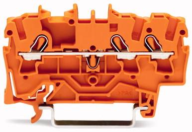 Connecteur électrique orange à double branchement avec un design robuste, utilisé pour les circuits électriques.