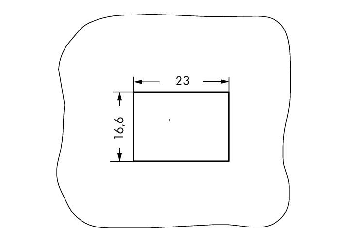 Un rectangle de 23 unités de largeur et 16,6 unités de hauteur se trouve sur une surface irrégulière.
