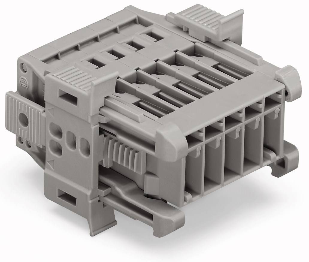 Barrette de connecteurs plastiques gris multipoints, adaptée aux applications industrielles ou électroniques.