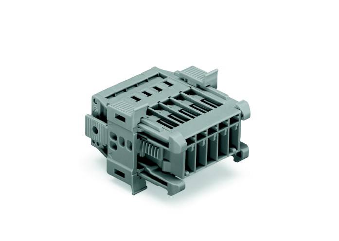 Un connecteur gris multibroche. Utilisé pour les connexions électriques dans les appareils techniques.