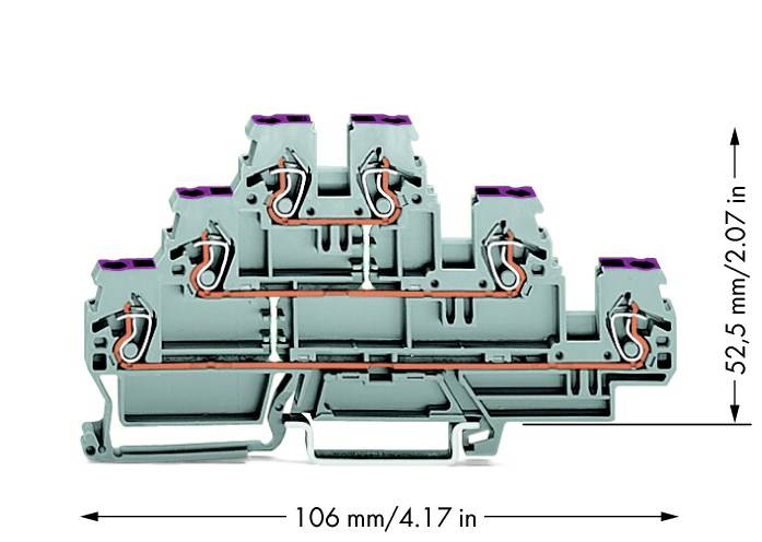 Bloc de jonction traversant à 3 étages WAGO 870-556 5 mm ressort de traction Affectation: L gris 50 pc(s)