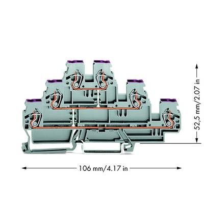 Bloc de jonction traversant à 3 étages WAGO 870-556 5 mm ressort de traction Affectation: L gris 50 pc(s)