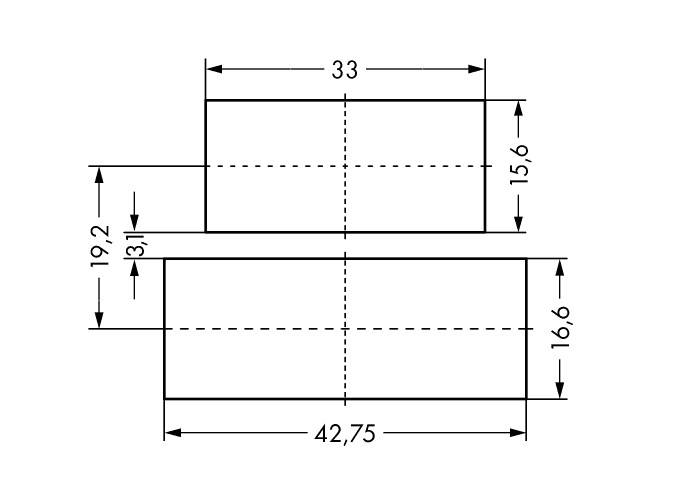 Diagramme avec deux rectangles, dimensions du haut : 33 x 15,6, dimensions du bas : 42,75 x 16,6. Distance entre eux : 19,2, mesure supplémentaire : 13,1.