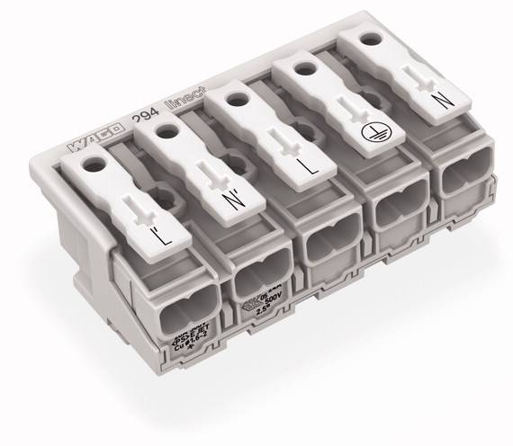 Borne de branchement secteur WAGO 294-8015 flexible: - rigide: 0.5-2.5 mm² Nombre de pôles: 5 blanc 250 pc(s)