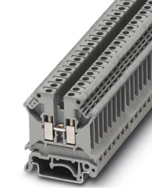 Barrette de connexion grise, utilisée en électrotechnique pour raccorder des conducteurs dans les boîtes de distribution.