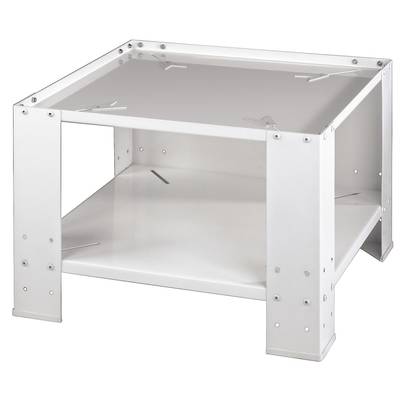 Un cadre métallique blanc carré pour appareils électroménagers, adapté comme support pour machines à laver ou sèche-linge.
