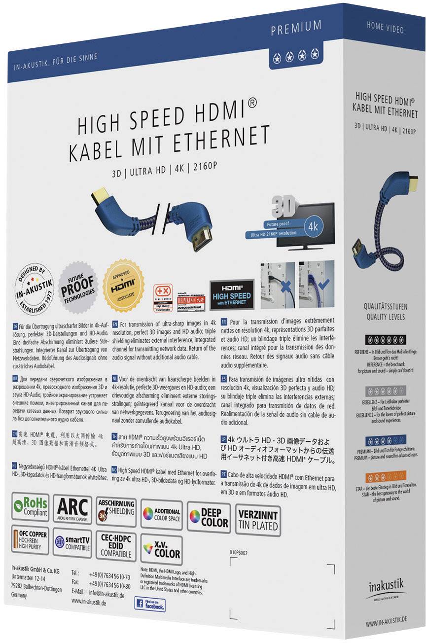 Câble HDMI® High Speed Premium Inakustik avec Ethernet et fiches coudées à 90° 2 m-2