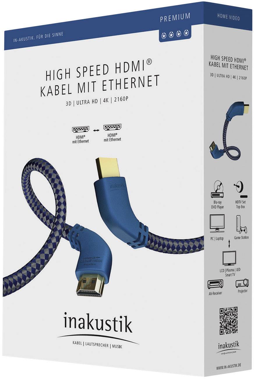 Câble HDMI® High Speed Premium Inakustik avec Ethernet et fiches coudées à 90° 2 m-5