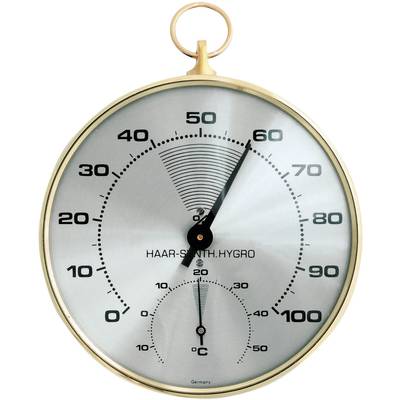 Hygromètre et thermomètre à synthèse capillaire analogiques. L'hygromètre indique environ 60 % d'humidité relative, le thermomètre environ 20 °C.
