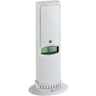 Thermomètre numérique blanc avec un petit écran affichant la température. Le design est épuré et compact.