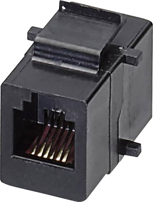 Adaptateur réseau RJ45 noir pour connecter des câbles Ethernet.