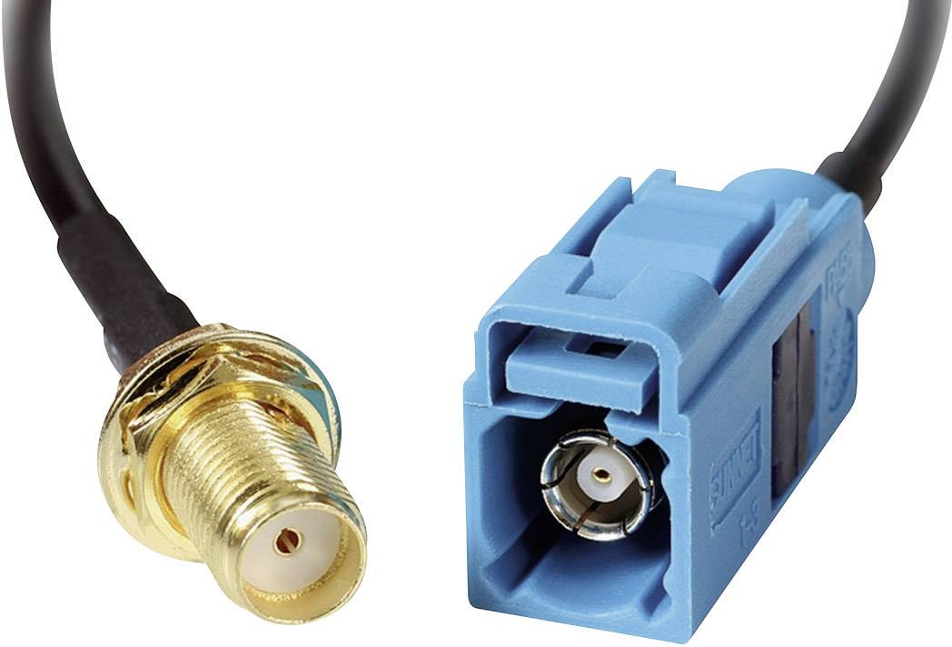 Deux connecteurs : à gauche, une fiche dorée avec filetage, à droite, une fiche en plastique bleue, tous deux adaptés aux câbles coaxiaux.