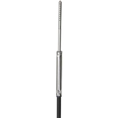 Un microphone argenté dressé verticalement sur une poignée noire.